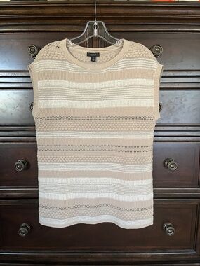 Alfani Beige and Cream Striped Knit Sleeveless Top
